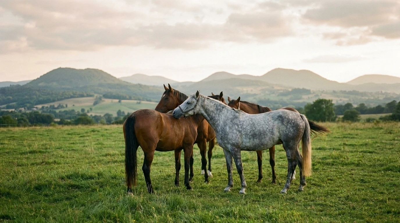 Les chevaux du Aux Bergers d'Espradel en liberté, Cantal